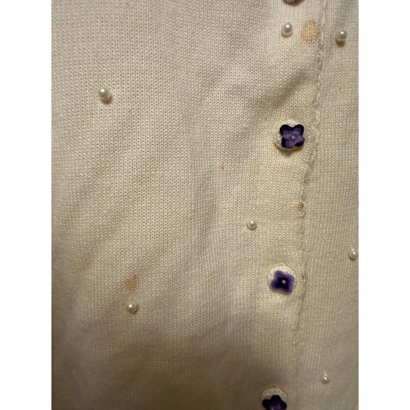Vintage Michael Simon White Embellished Cardigan Spunsilk Blend Floral PLUS 3X - Picture 2 of 8